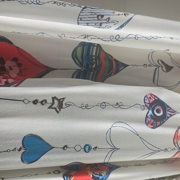 NWOT White Printed Tie Strap Jumpsuit/Overalls Colorful Bird/Heart Design Medium - Picture 9 of 15